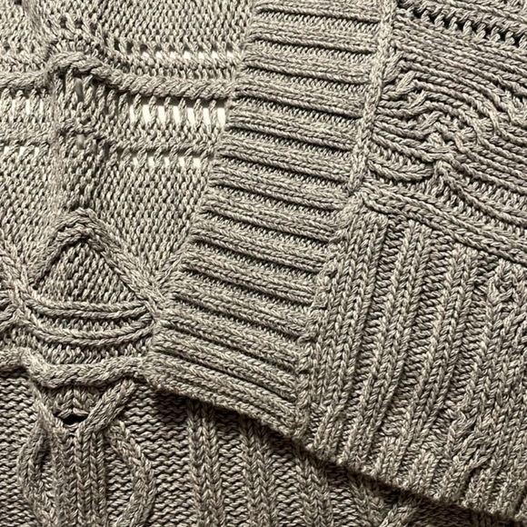 Loft Gray Chunky Knit Shirt Sleeve Sweater Open Front Cardigan Size Large - Picture 4 of 5